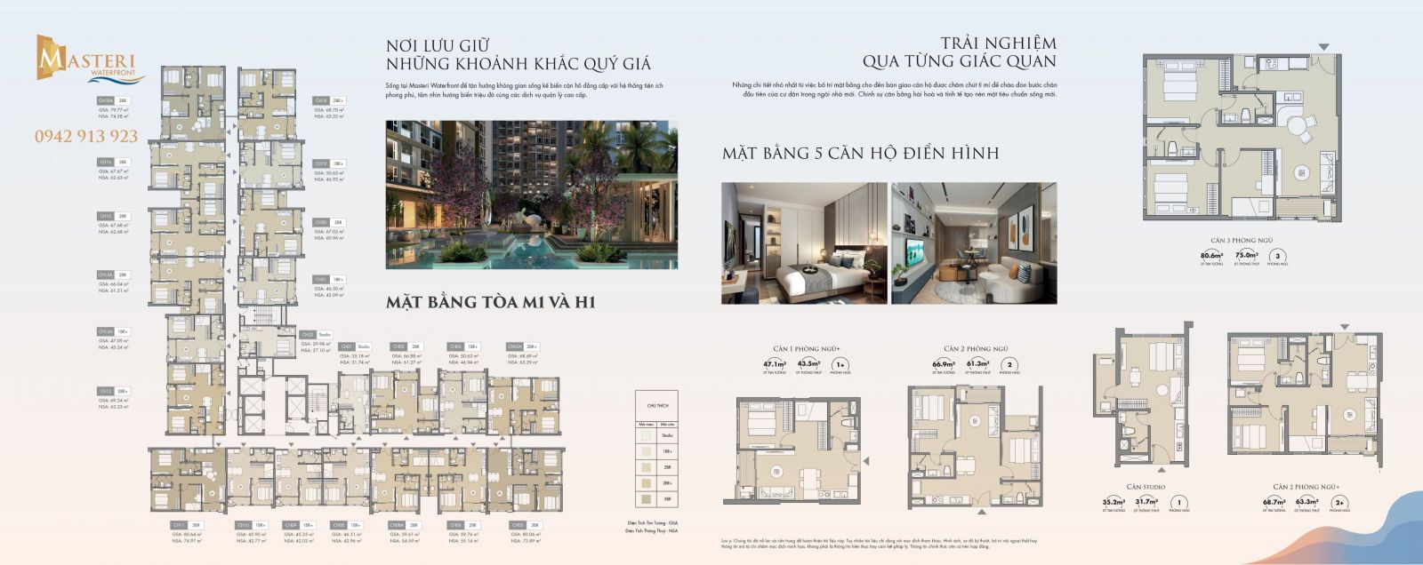 thiết kế mặt bằng căn hộ tòa M1 & Tòa H1 Masteri Waterfront Ocean Park
