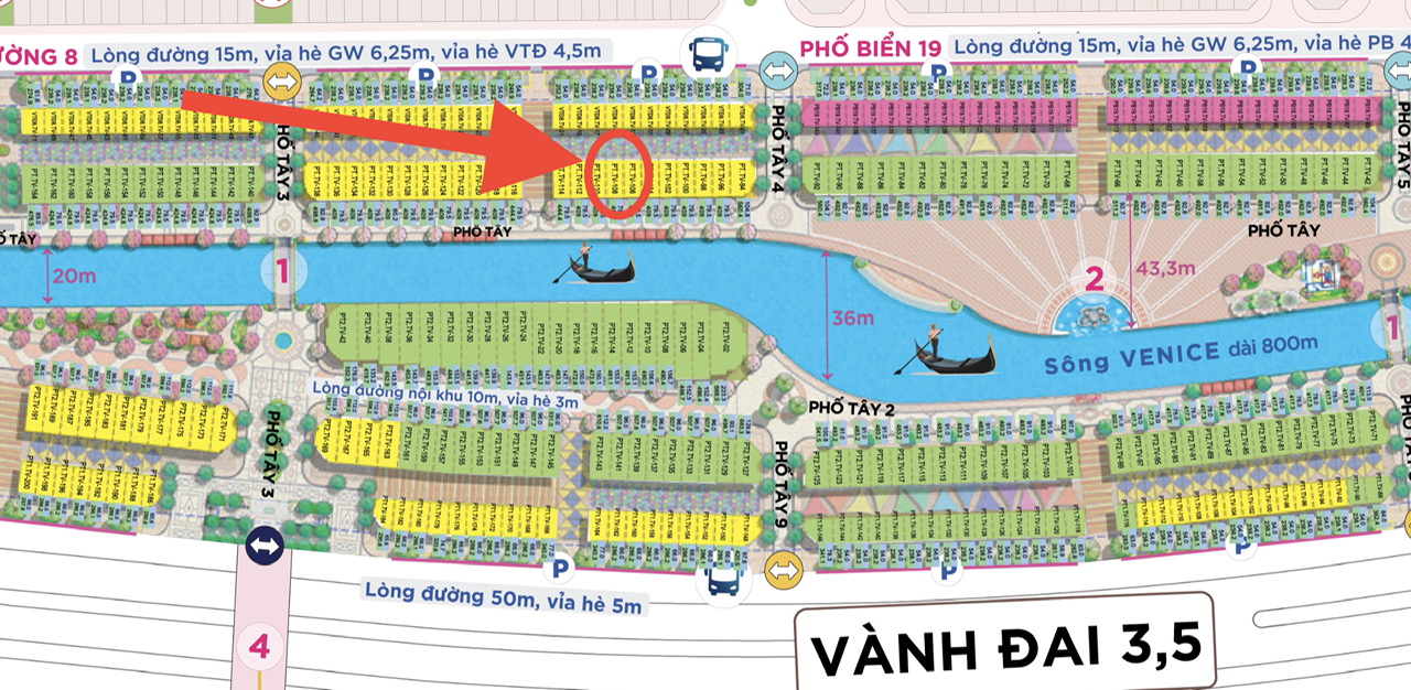 Shop Venice mặt sông nhìn ra quảng trường