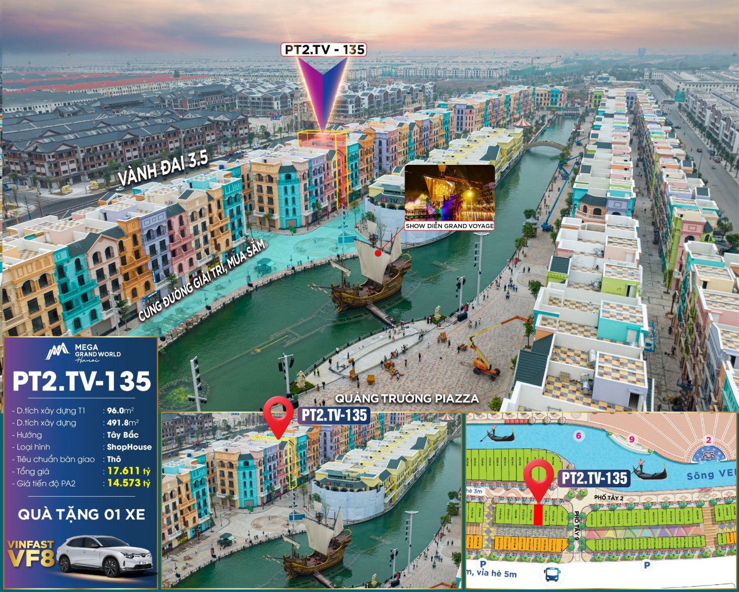 Shop Venice mặt sông nhìn quảng trường