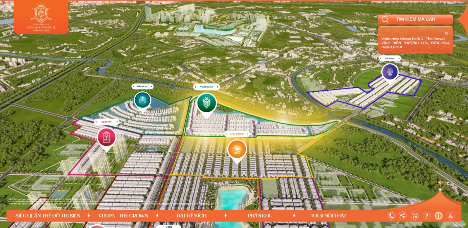 Vị trí phân khu Vịnh Xanh VInhomes Ocean park 3