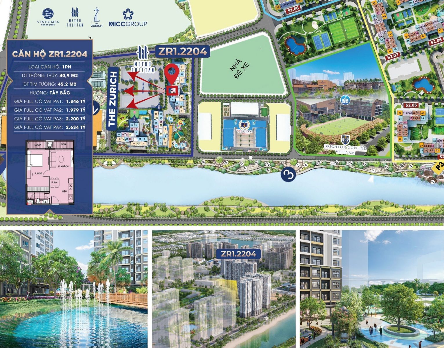 Căn 1 phòng ngủ chung cư Zurich Vinhomes Ocean Park