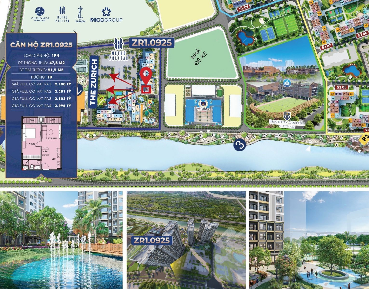 căn hộ 1 phòng ngủ chung cư Zurich Vinhomes Ocean Park