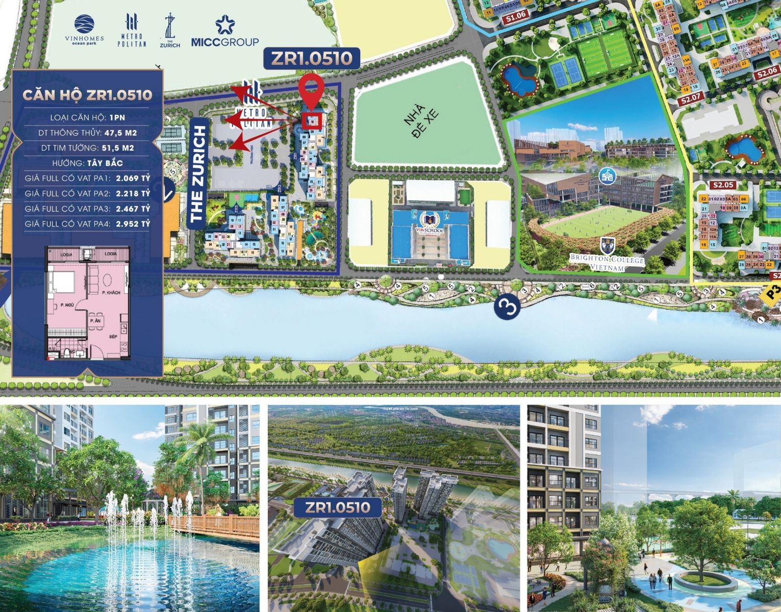 chung cư 1 phòng ngủ zurich vinhomes ocean park