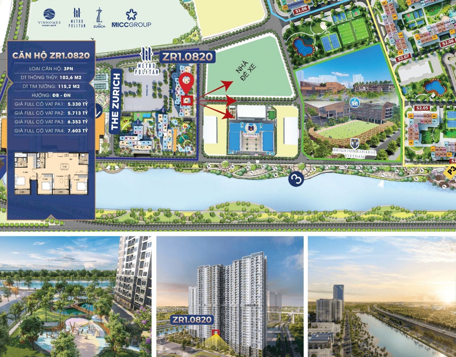 Căn góc 3 phòng ngủ chung cư Zurich Vinhomes Ocean Park