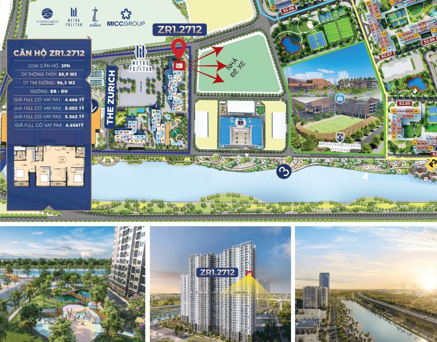 căn hộ chung cư 3 phòng ngủ góc Zurich Vinhomes Ocean Park