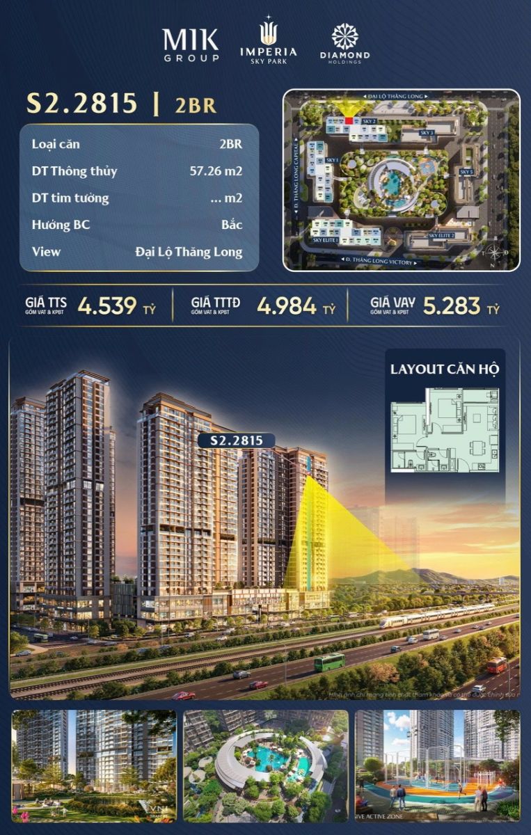 căn hộ 2 phòng ngủ imperia Nam an khánh