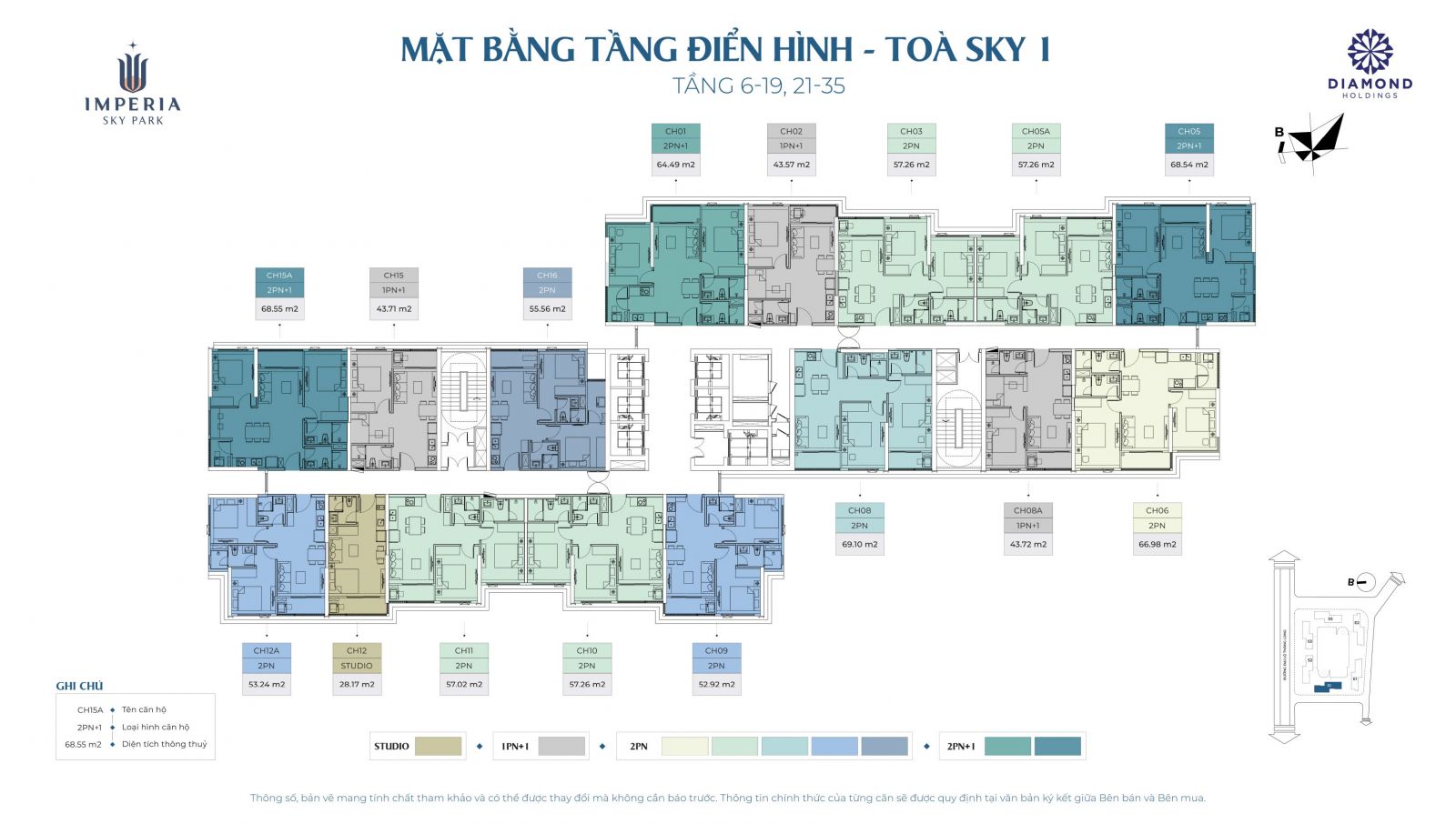 mặt bằng tòa Sky 1 chung cư Imperia Sky Park dự án MIK Nam An Khánh